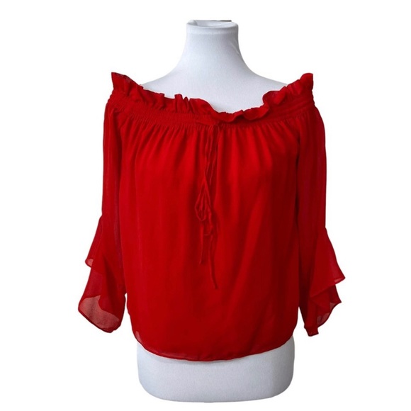 Scripted Saks Fifth Ave. off-shoulder red top/blouse in XS. Perfect conditions - Picture 1 of 6